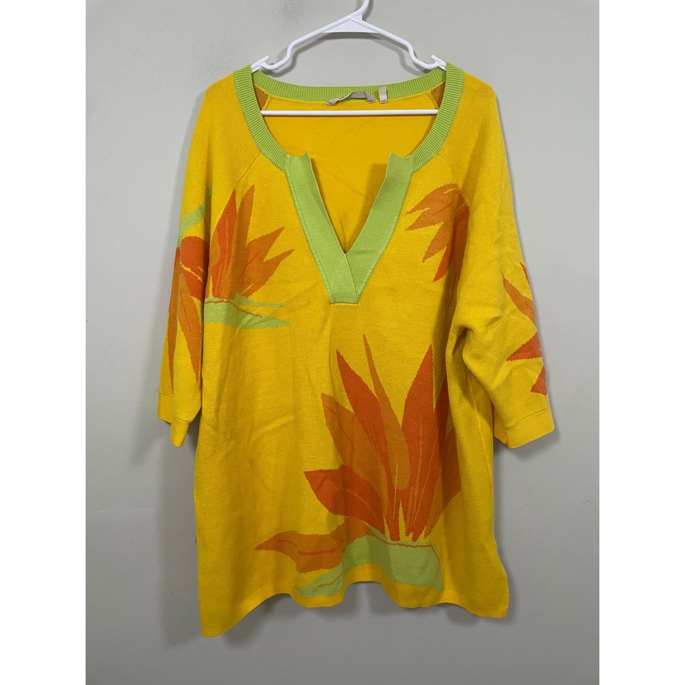 Soft Surroundings Tropical La Paridiso Short Sleeve Sweater Top Plus Size 3X